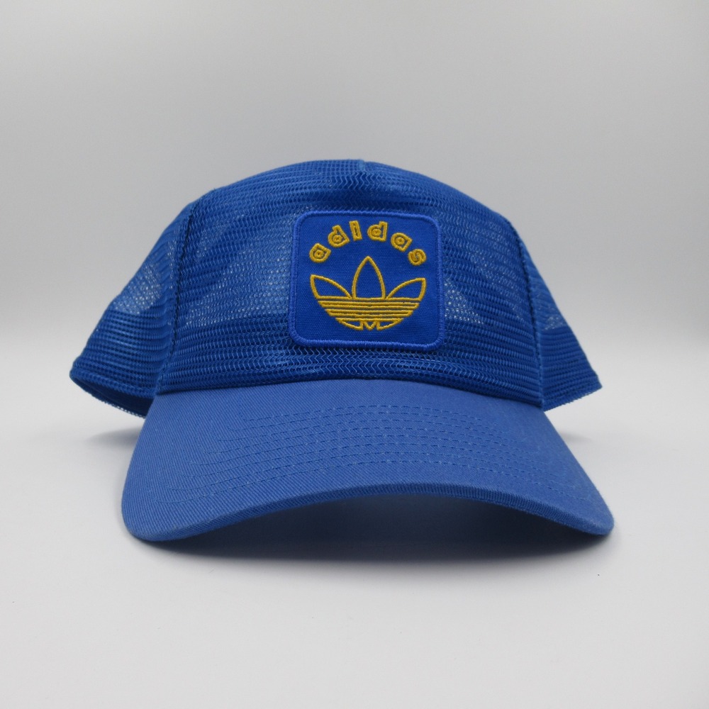 Adidas Originals Trefoil Trucker Hat Blue Yellow Mesh Snapback Cap RN90288